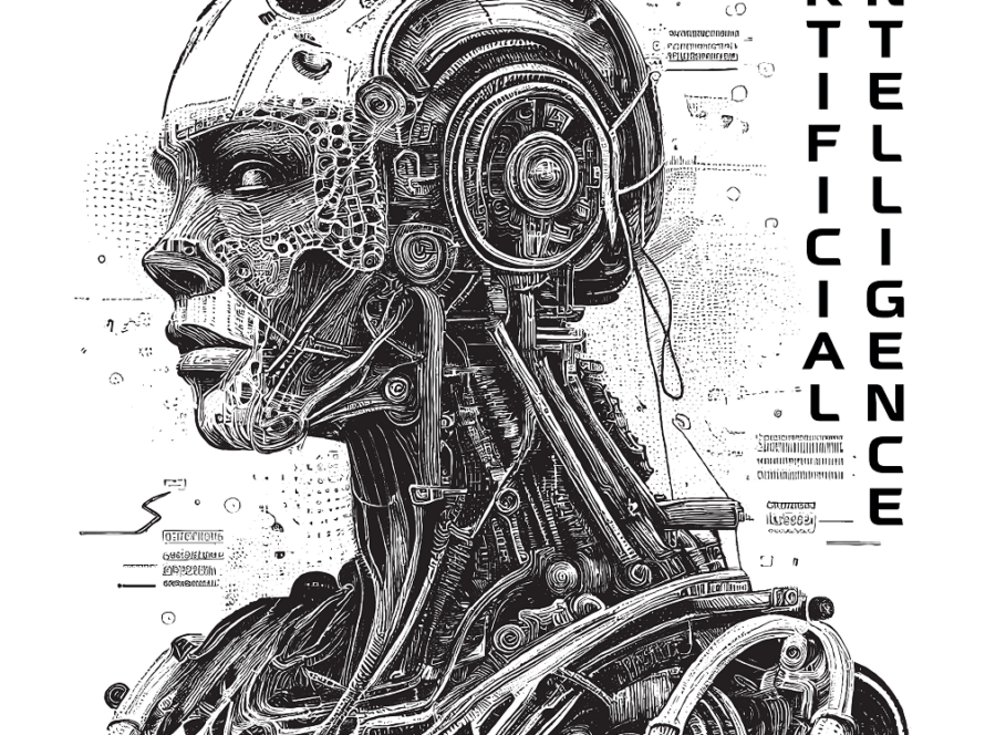 Hand drawn image of a cyborg symbolizing artificial inteliigence
